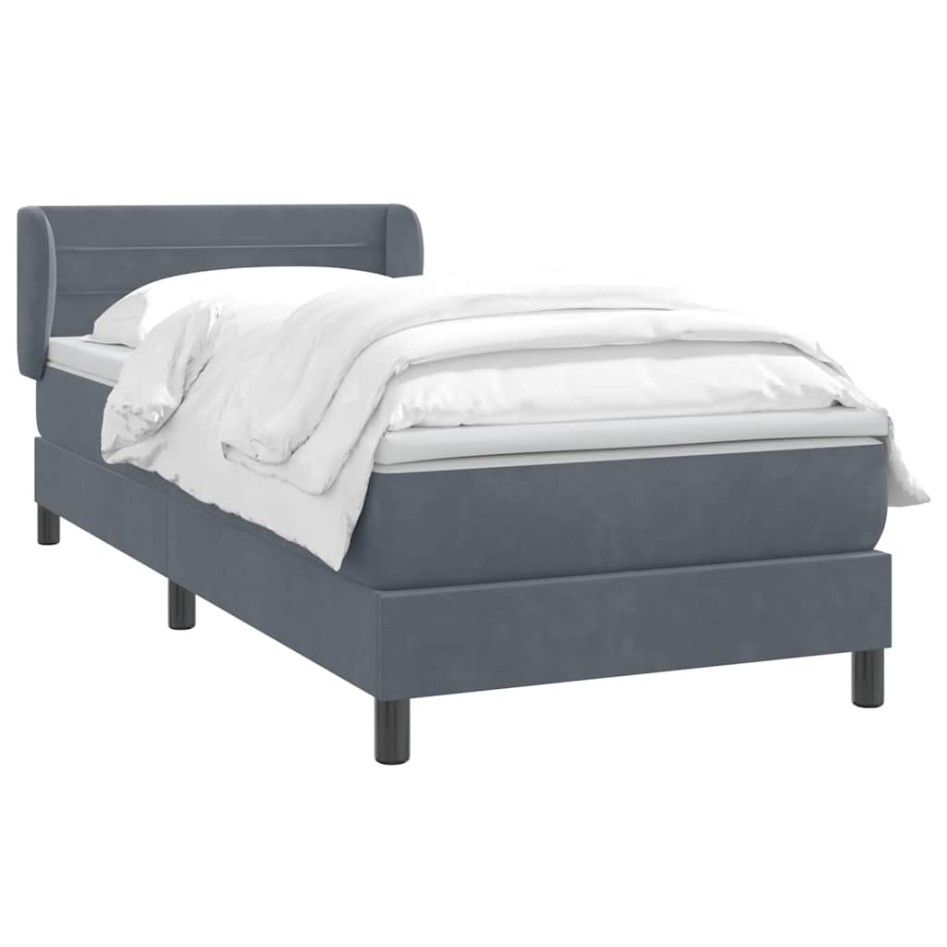 Cama box spring con colchón terciopelo gris oscuro 80x220