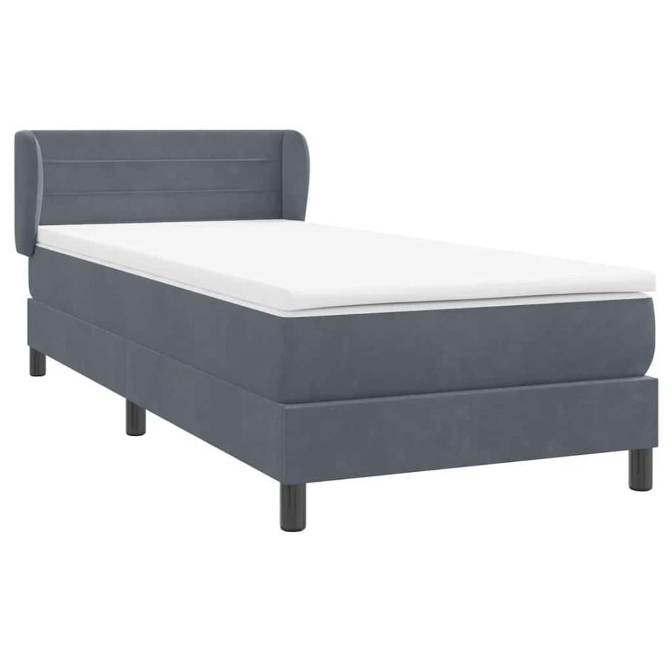 Cama box spring con colchón terciopelo gris oscuro 80x220