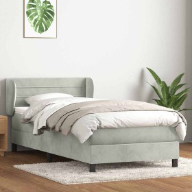 Cama box spring con colchón terciopelo gris claro 90x210