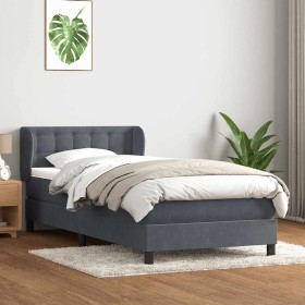 Cama box spring con colchón terciopelo gris oscuro 90x220