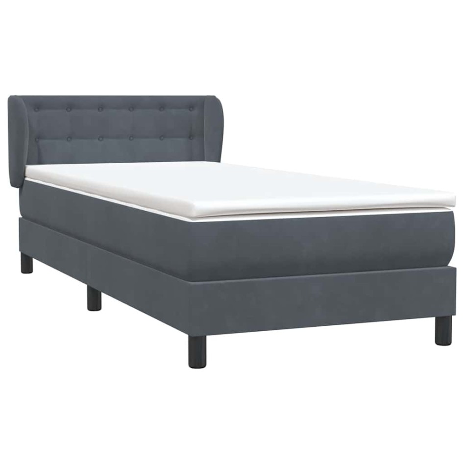 Cama box spring con colchón terciopelo gris oscuro 90x220