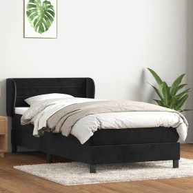 Cama box spring con colchón terciopelo negro 90x220