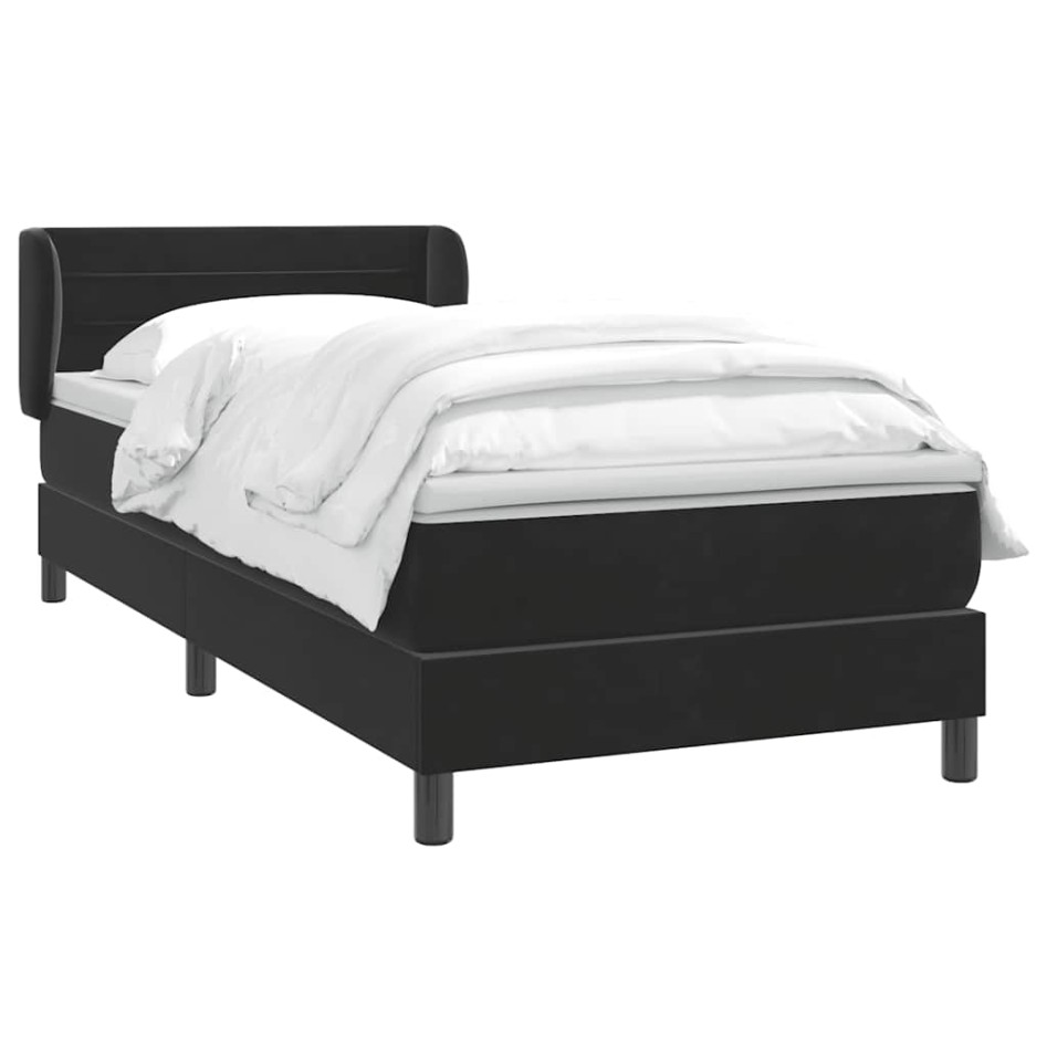 Cama box spring con colchón terciopelo negro 90x220