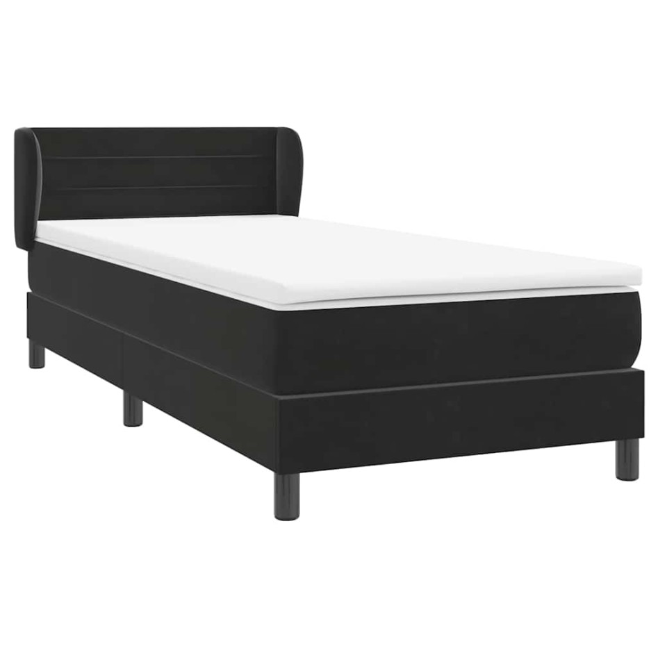 Cama box spring con colchón terciopelo negro 90x220