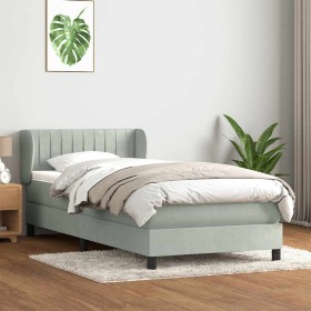 Cama box spring con colchón terciopelo gris claro 90x220