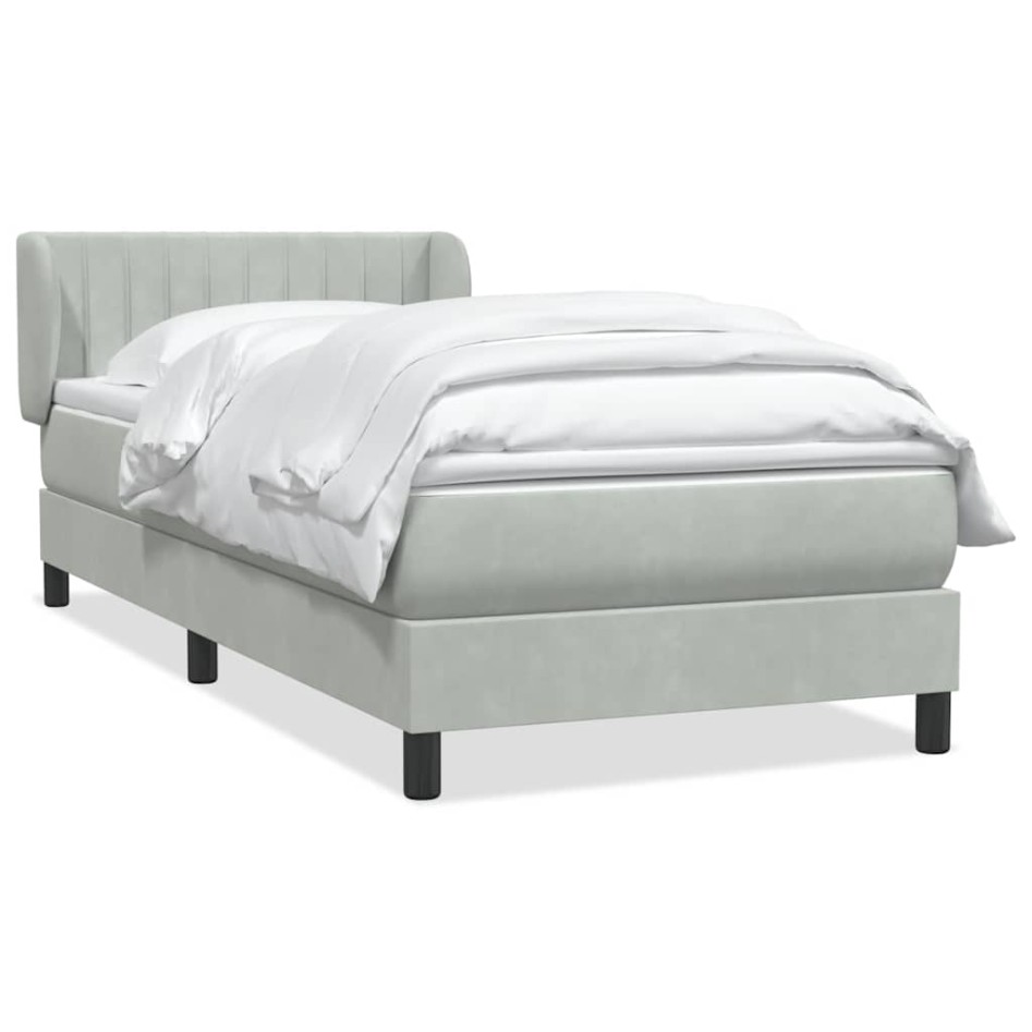 Cama box spring con colchón terciopelo gris claro 90x220