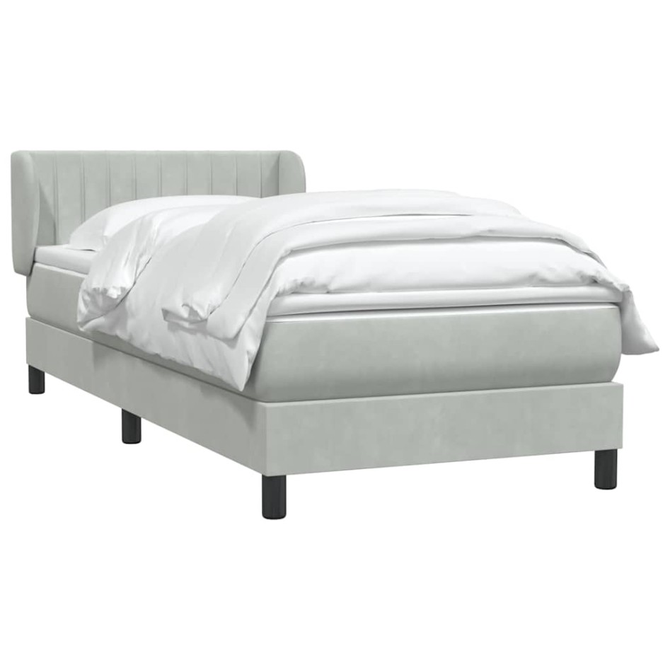 Cama box spring con colchón terciopelo gris claro 90x220