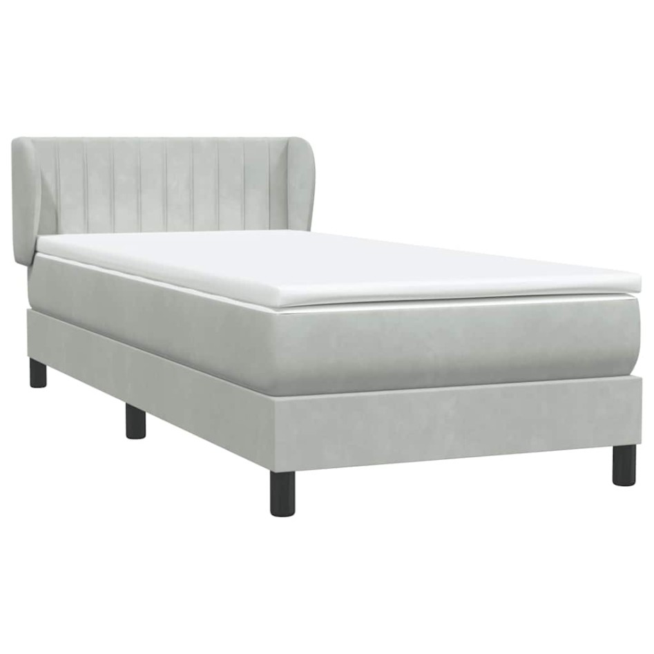 Cama box spring con colchón terciopelo gris claro 90x220
