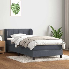 Cama box spring con colchón terciopelo gris oscuro 80x220