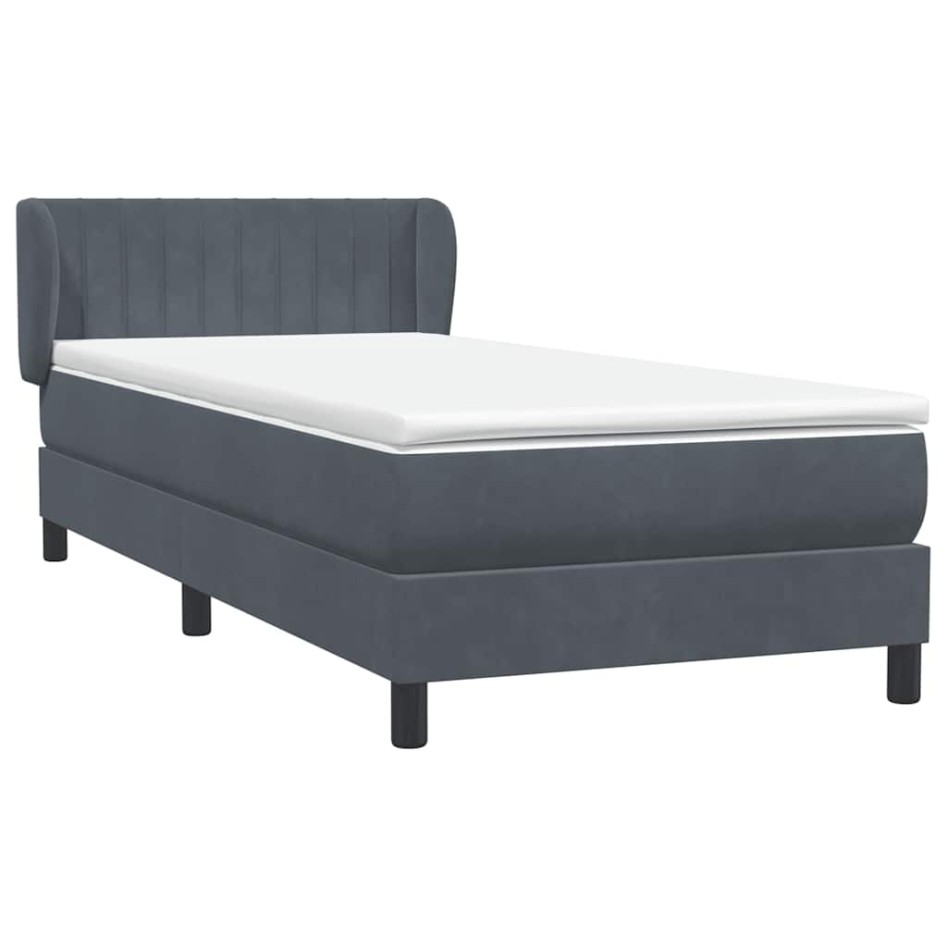 Cama box spring con colchón terciopelo gris oscuro 80x220