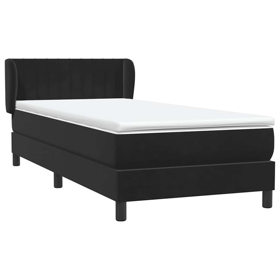 Cama box spring con colchón terciopelo negro 90x220