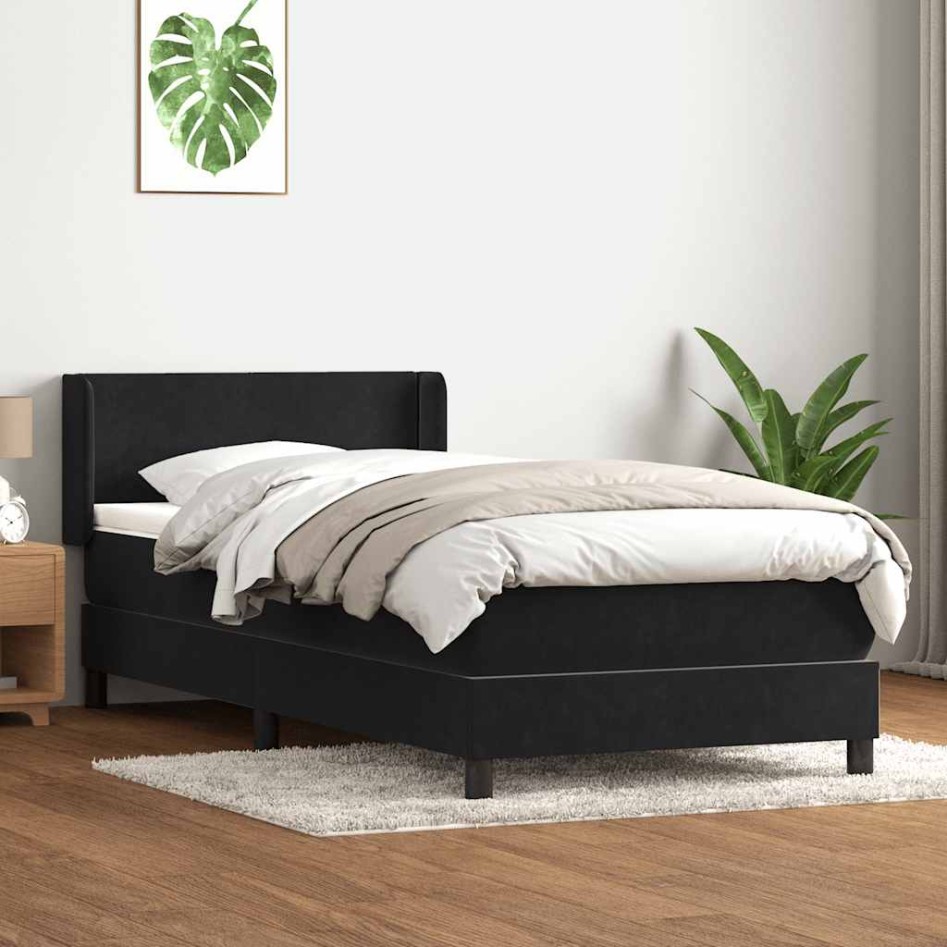Cama box spring con colchón cuero sintético negro 80x220