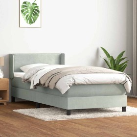 Cama box spring con colchón terciopelo gris claro 80x220