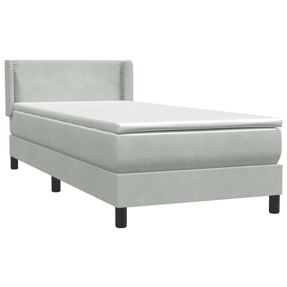 Cama box spring con colchón terciopelo gris claro 80x220