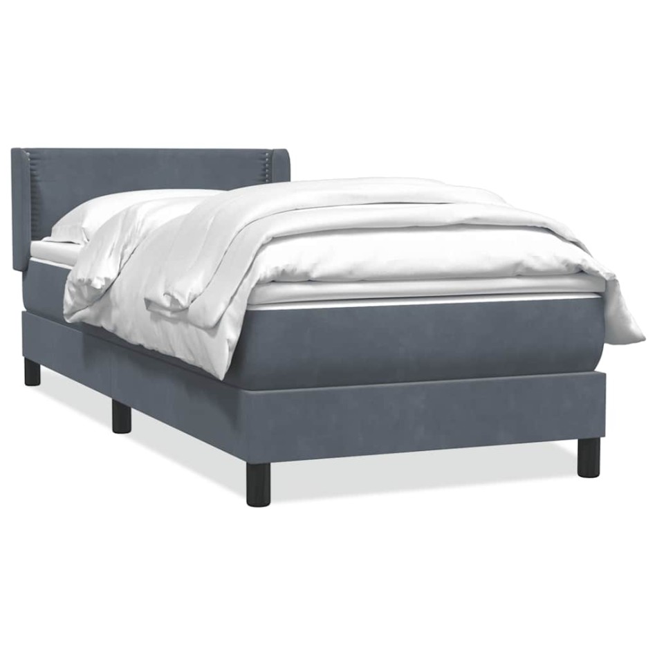 Cama box spring con colchón terciopelo gris oscuro 90x220