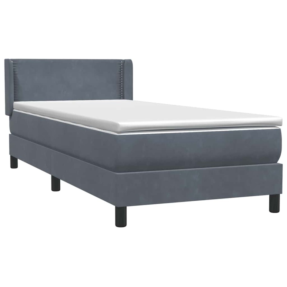 Cama box spring con colchón terciopelo gris oscuro 90x220