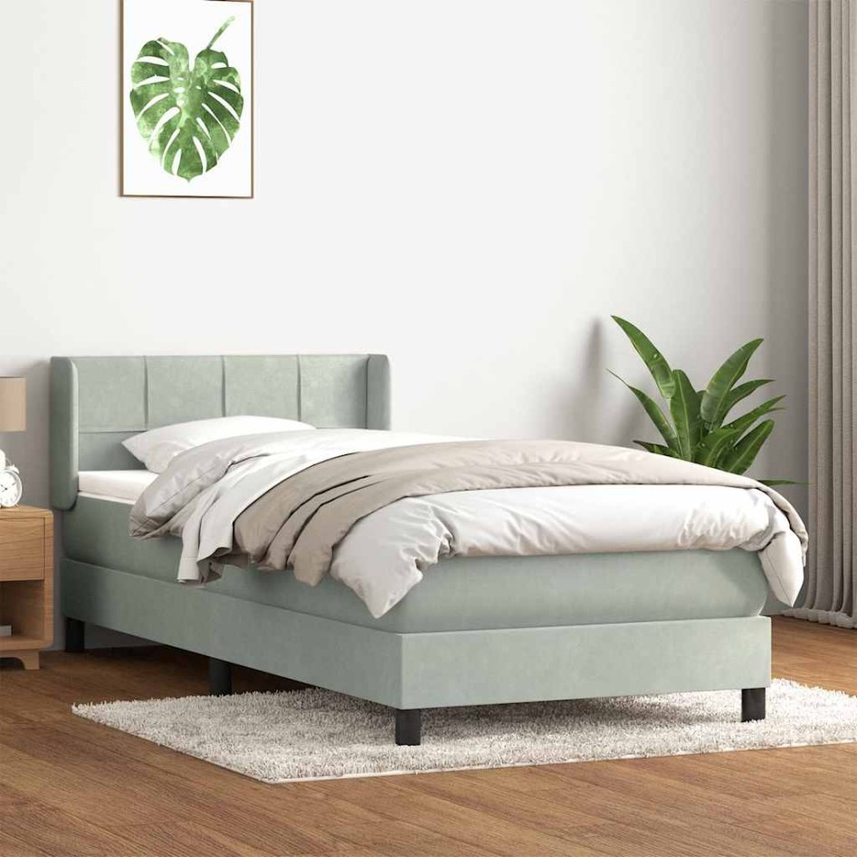 Cama box spring con colchón terciopelo gris claro 80x220