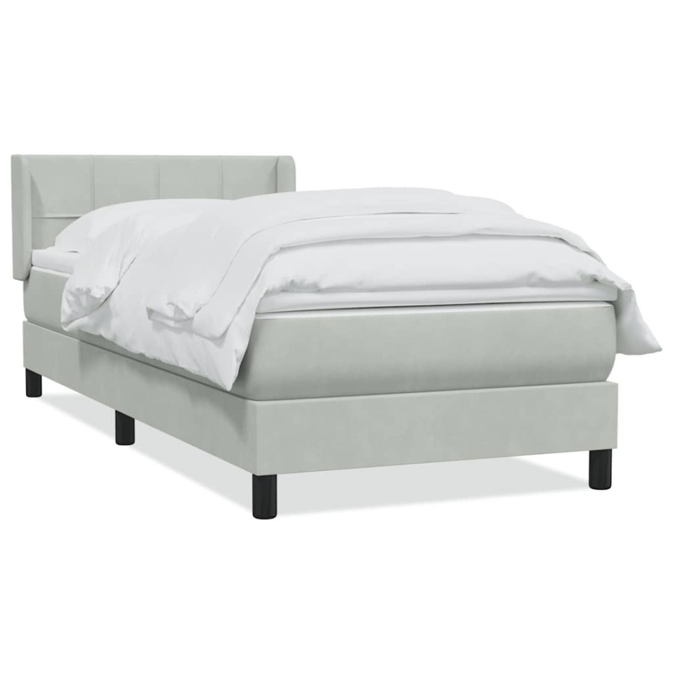 Cama box spring con colchón terciopelo gris claro 80x220