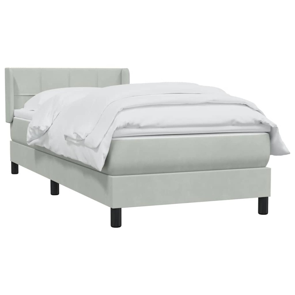Cama box spring con colchón terciopelo gris claro 80x220