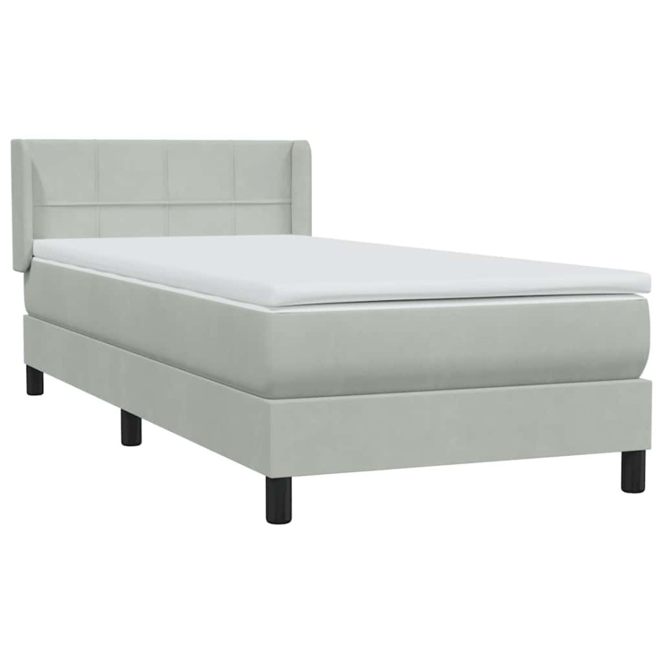 Cama box spring con colchón terciopelo gris claro 80x220