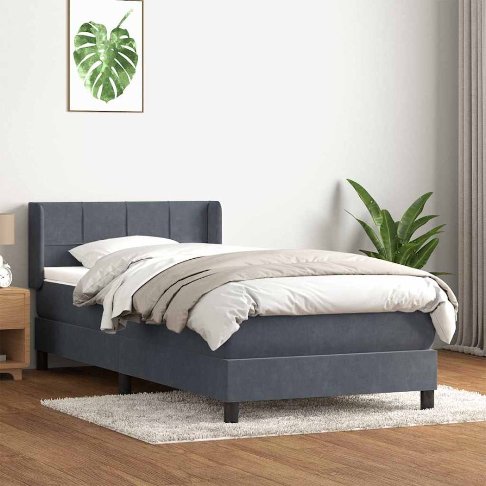 Cama box spring con colchón terciopelo gris oscuro 90x220