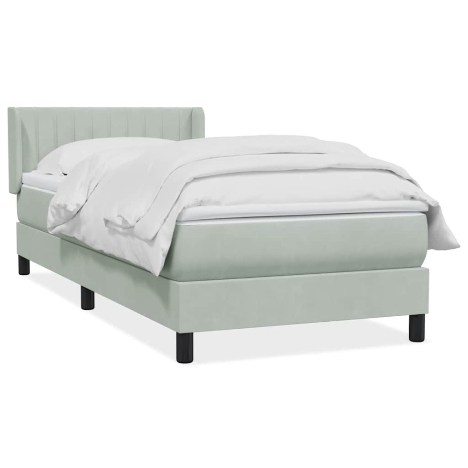 Cama box spring con colchón terciopelo gris claro 80x220
