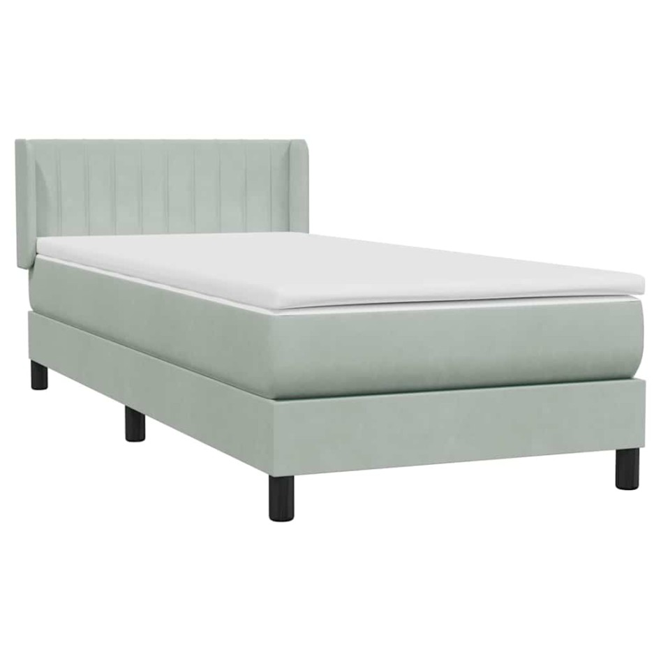 Cama box spring con colchón terciopelo gris claro 80x220