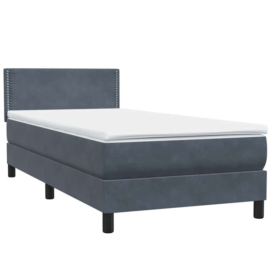 Cama box spring con colchón terciopelo gris oscuro 90x210