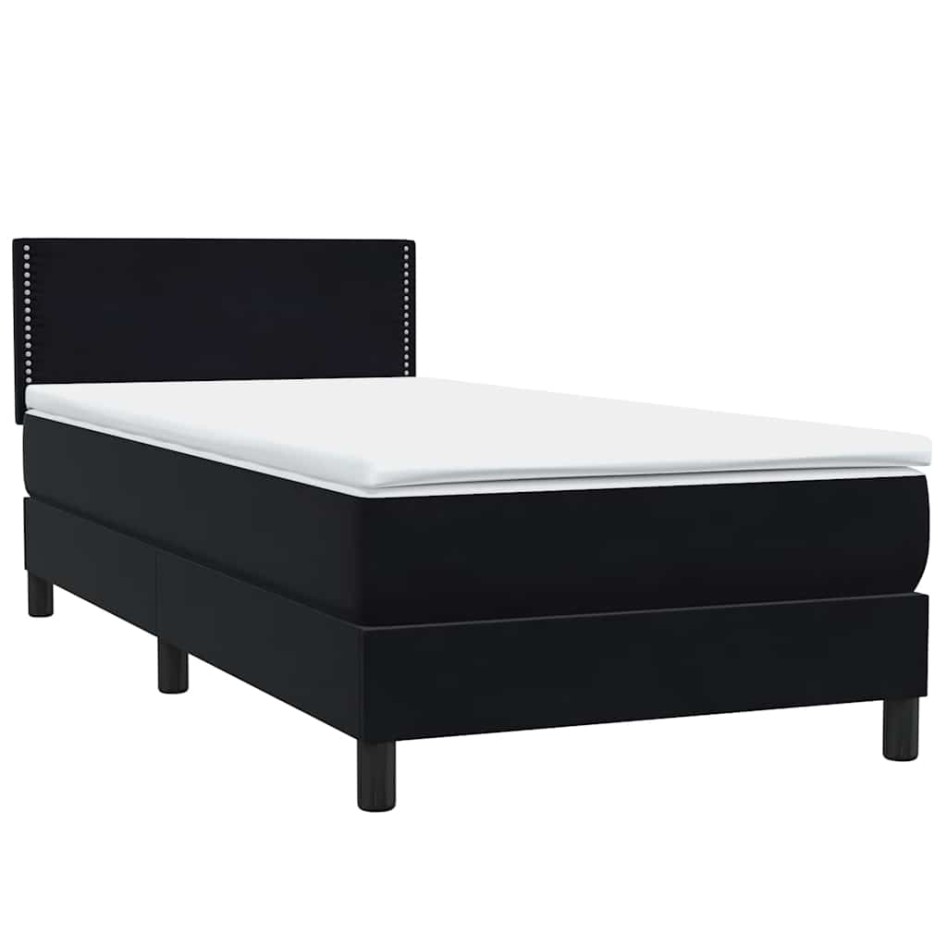 Cama box spring con colchón terciopelo negro 90x220