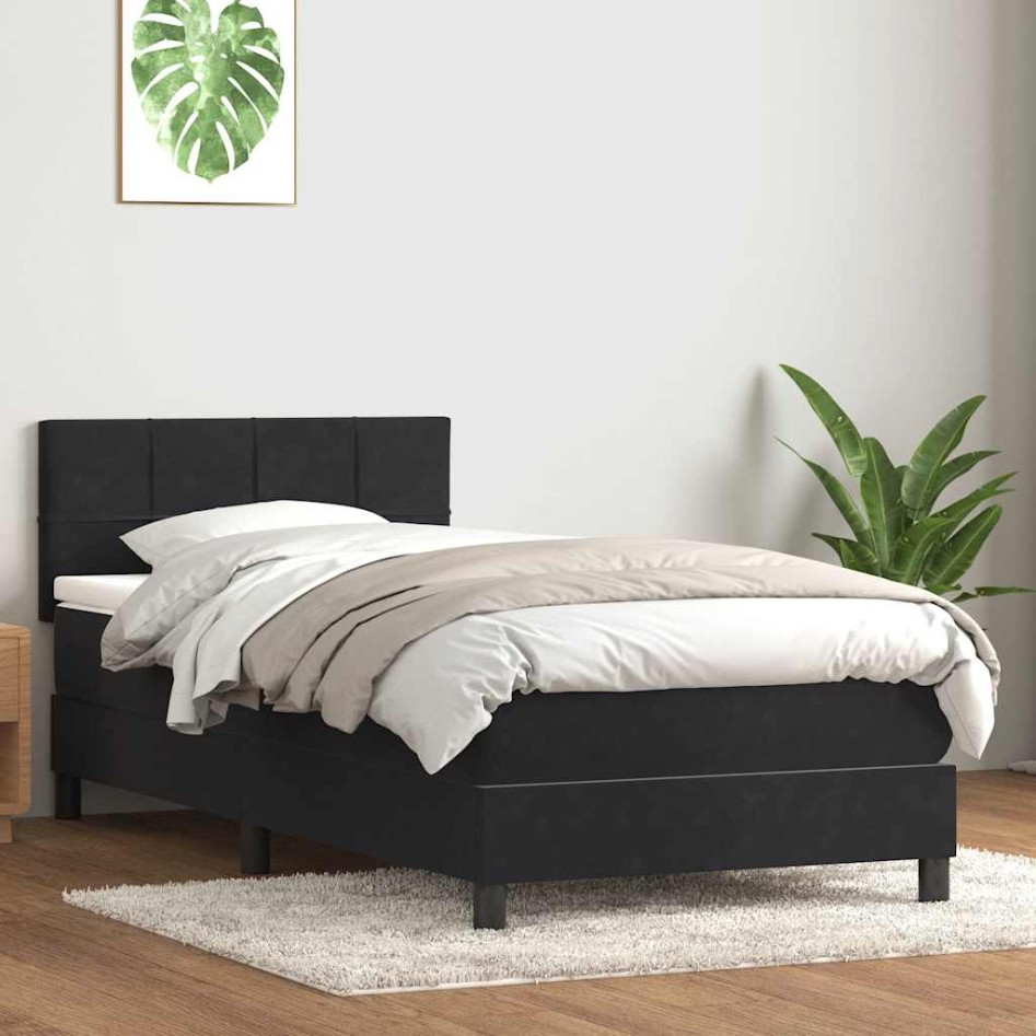 Cama box spring con colchón cuero sintético negro 90x210