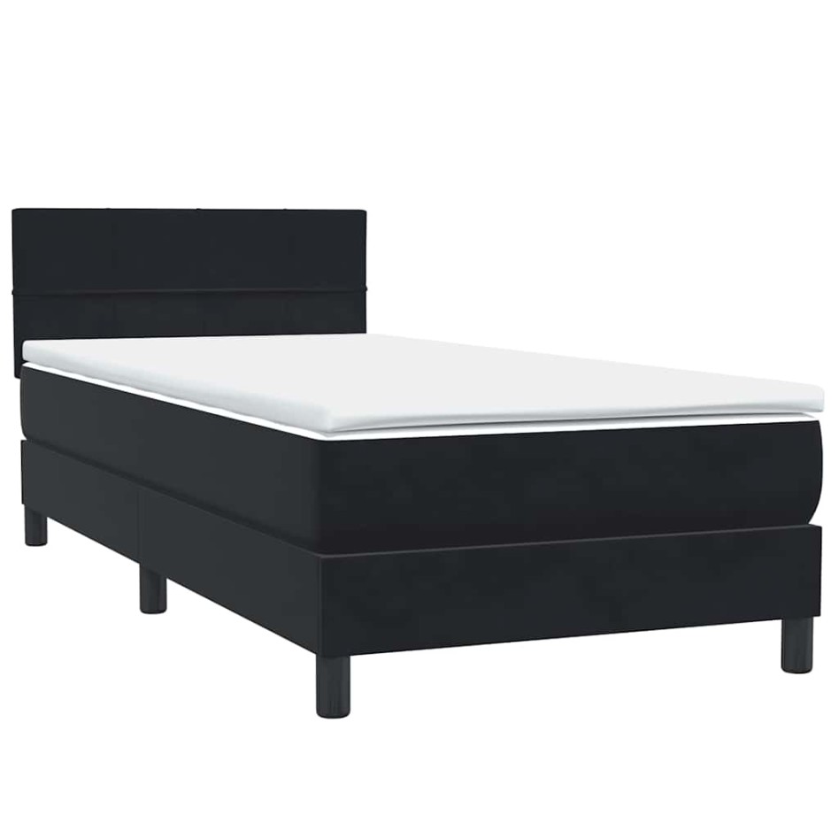 Cama box spring con colchón cuero sintético negro 90x210