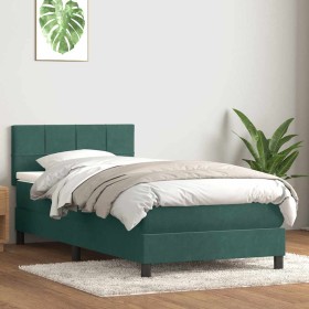 Cama box spring con colchón terciopelo verde oscuro 80x220