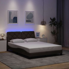 Estructura cama con LED sin colchón marrón oscuro 120x200