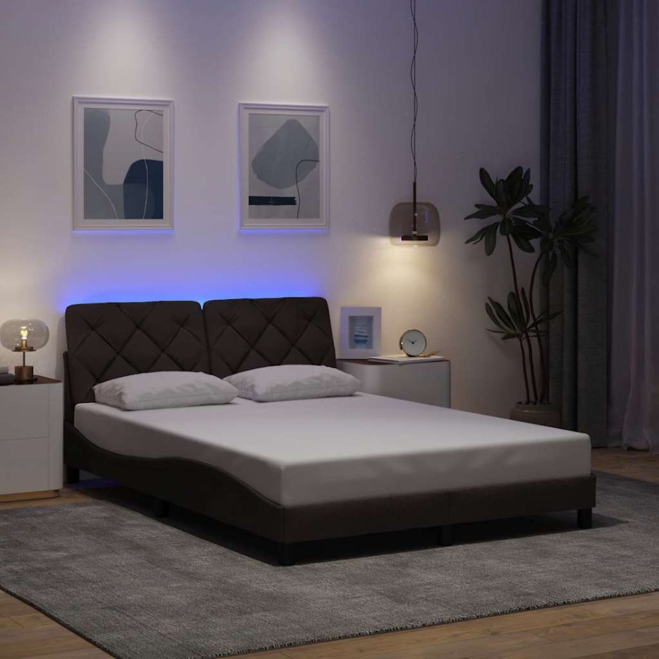 Estructura cama con LED sin colchón marrón oscuro 120x200