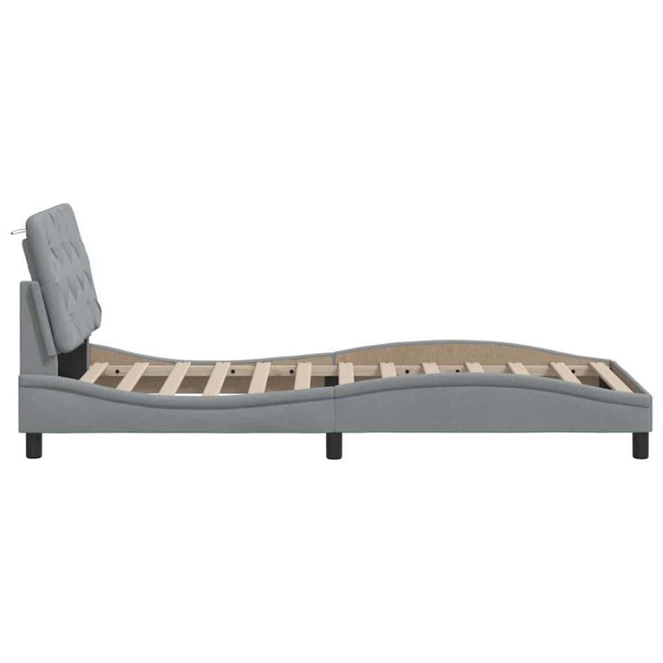 Estructura cama con LED sin colchón tela gris claro 90x190
