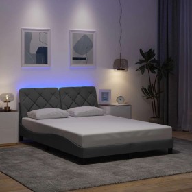 Estructura cama con LED sin colchón tela gris claro 120x200