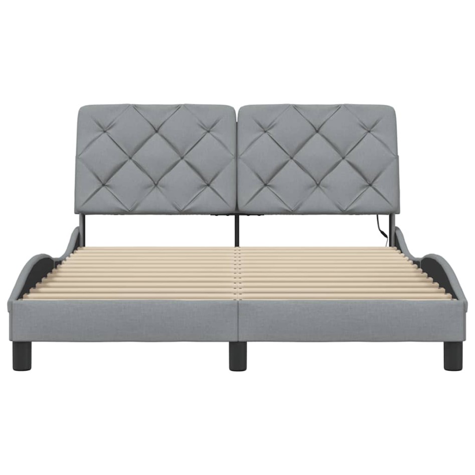 Estructura cama con LED sin colchón tela gris claro 120x200