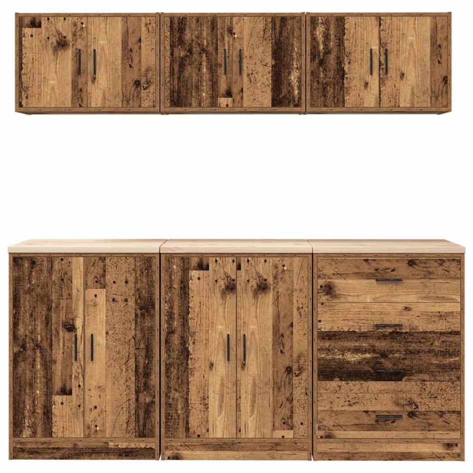 Armarios 6 uds para garaje madera ingeniería antigua