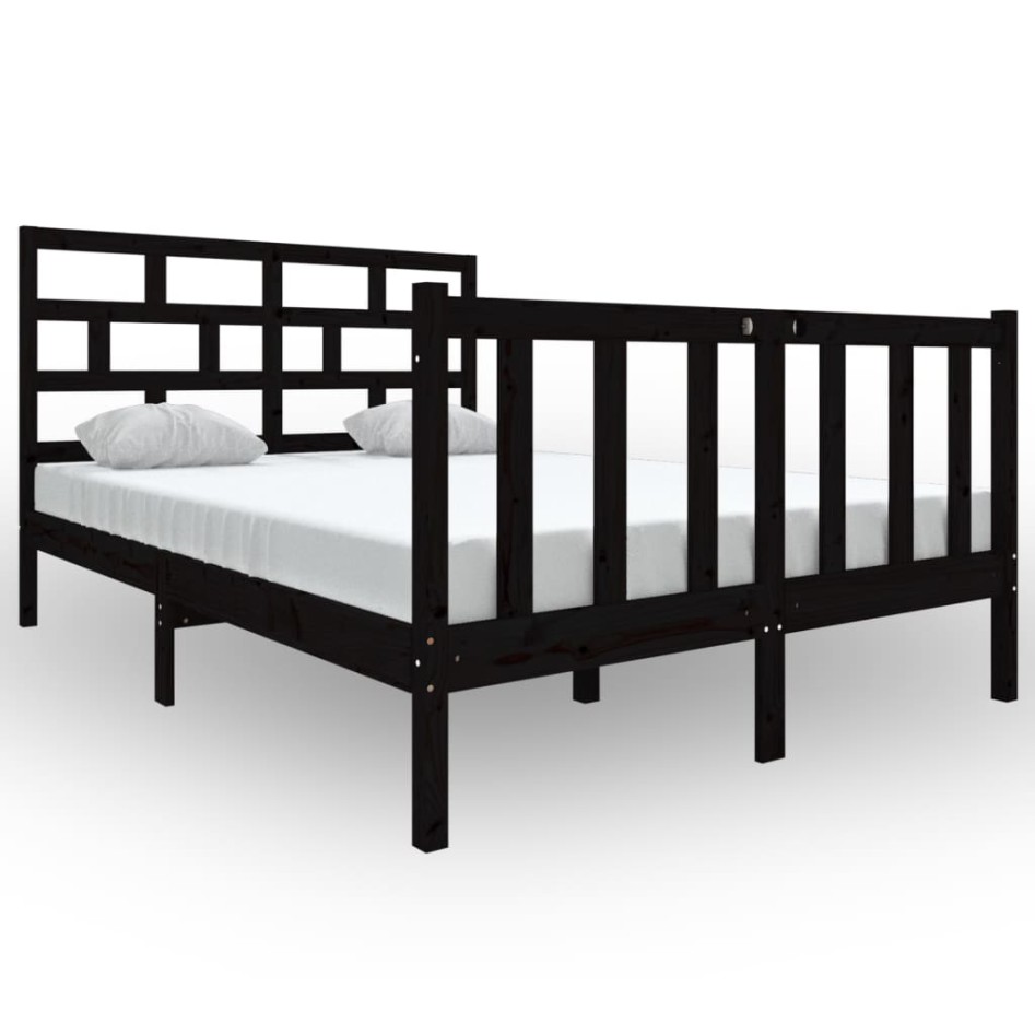 Estructura de cama de madera maciza de pino negro 140x190