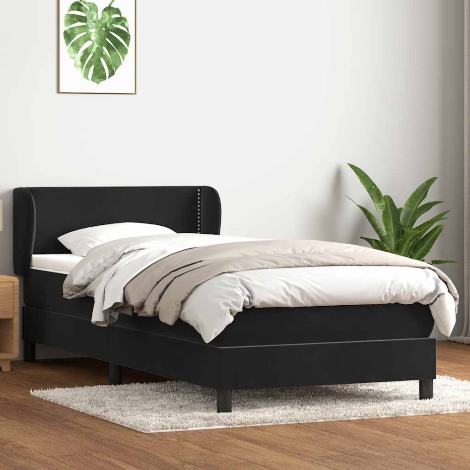 Cama box spring con colchón cuero sintético negro 80x220