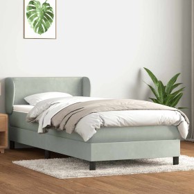 Cama box spring con colchón terciopelo gris claro 90x210