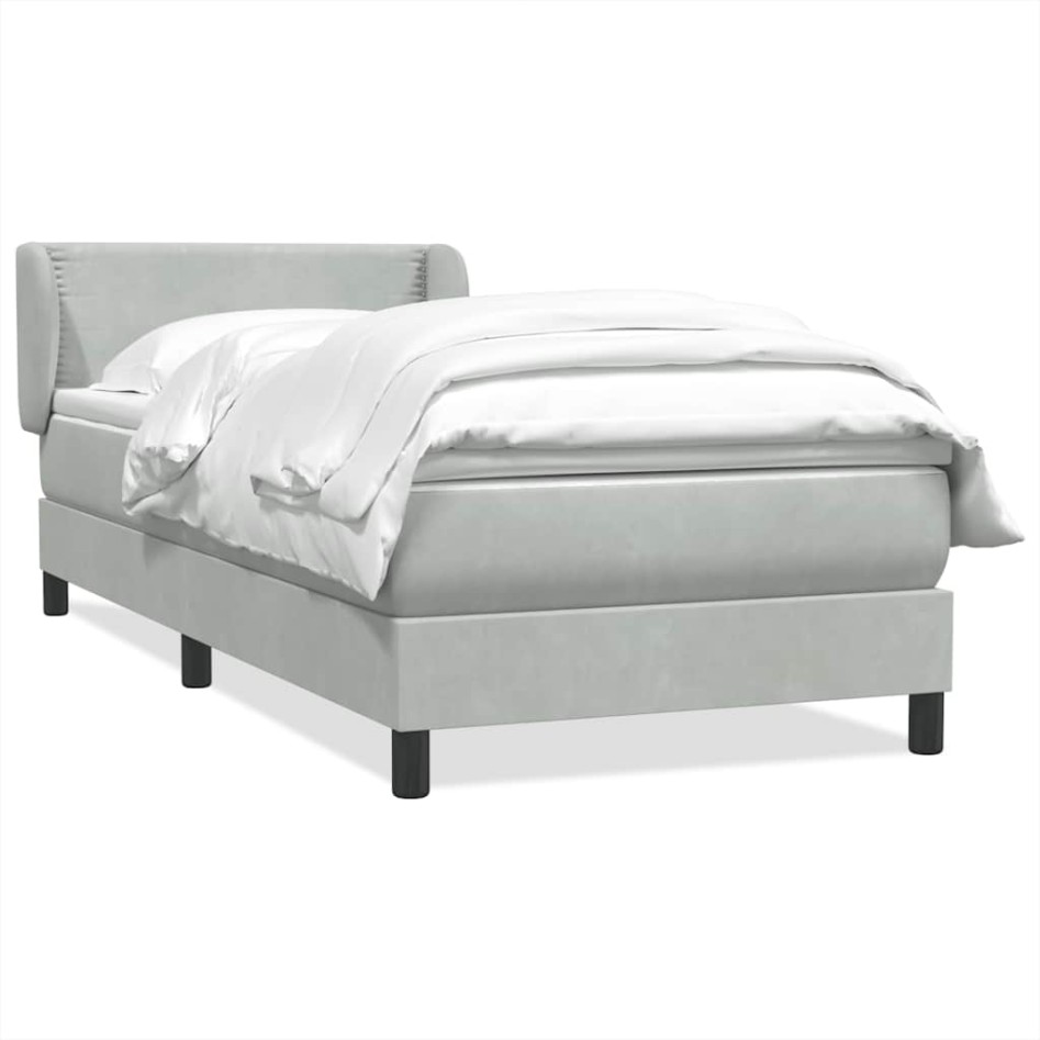 Cama box spring con colchón terciopelo gris claro 90x210