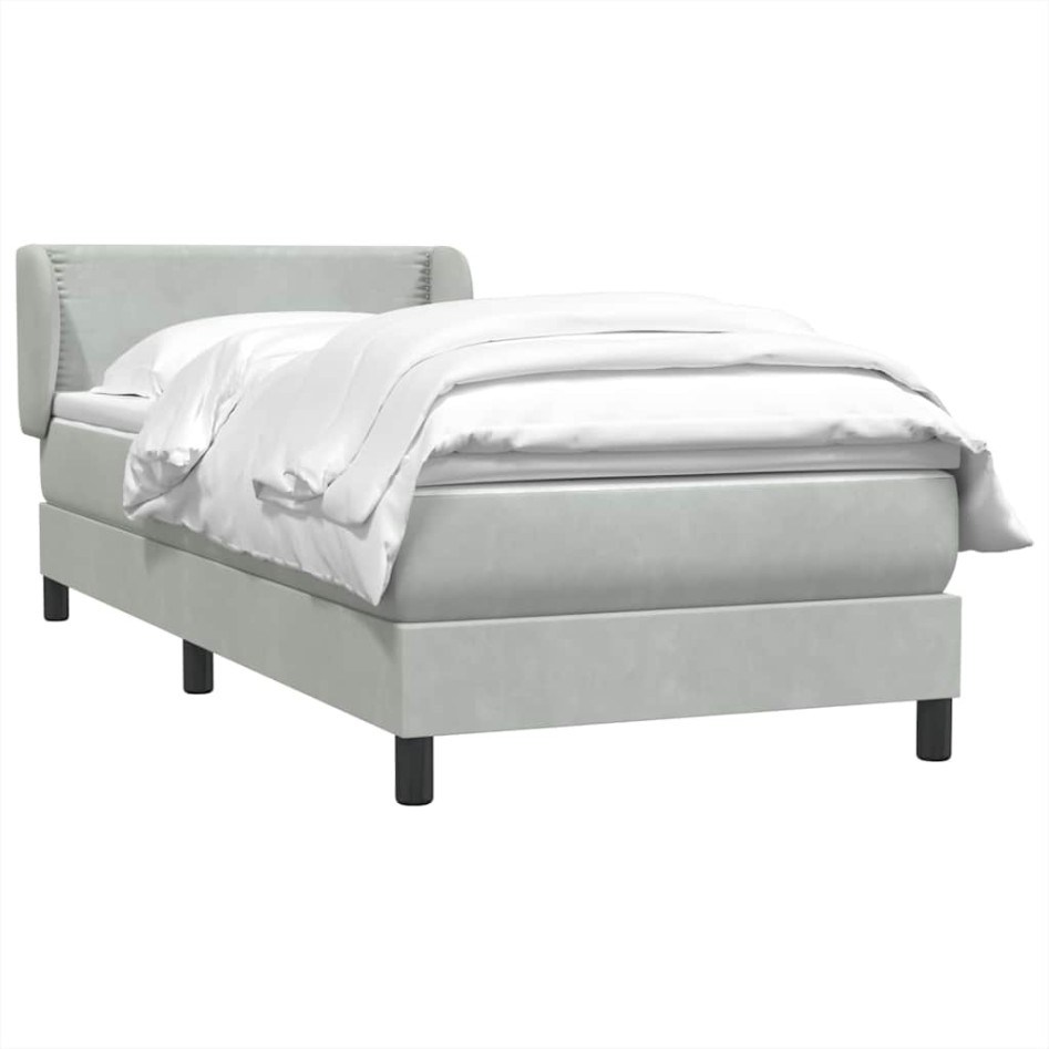 Cama box spring con colchón terciopelo gris claro 90x210
