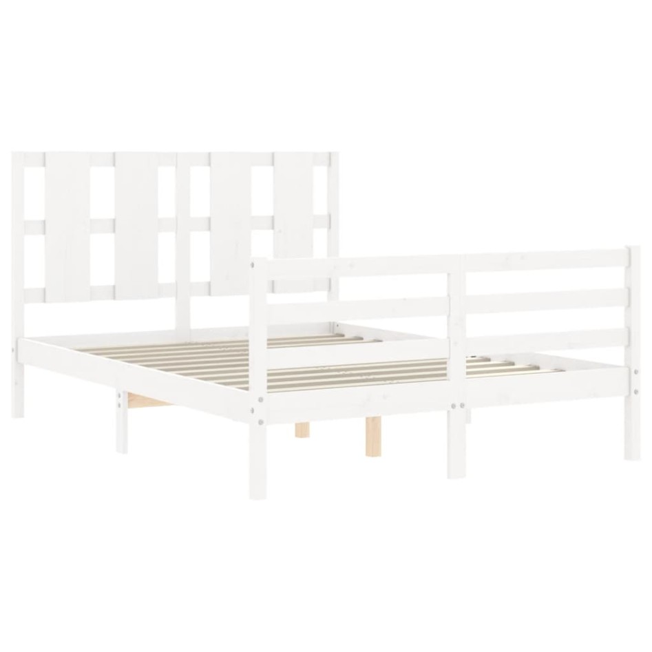 Estructura de cama con cabecero madera maciza blanco 140x200