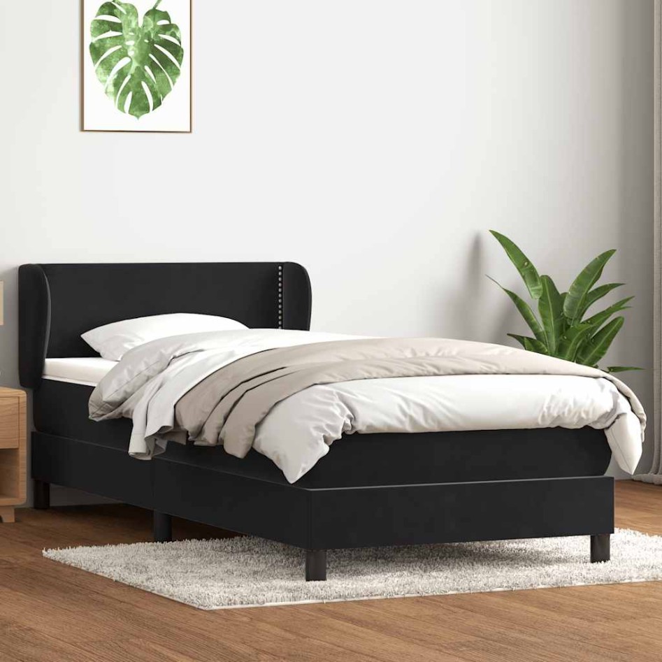 Cama box spring con colchón terciopelo negro 90x220