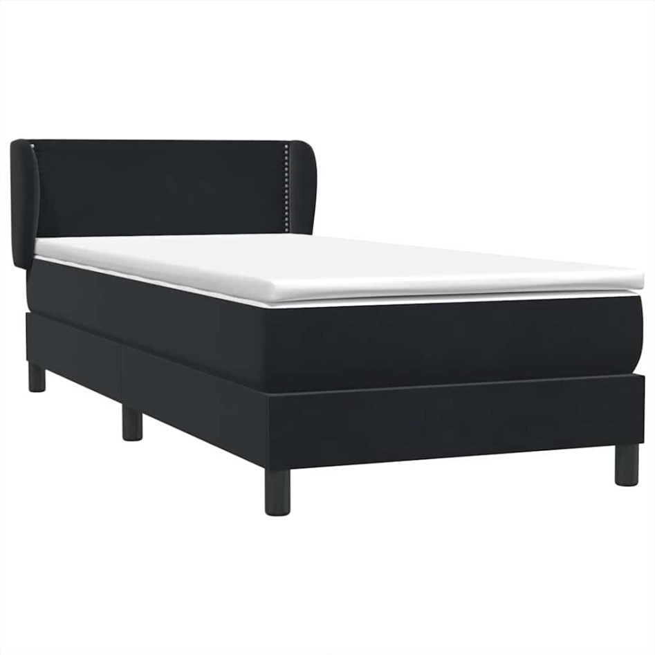 Cama box spring con colchón terciopelo negro 90x220