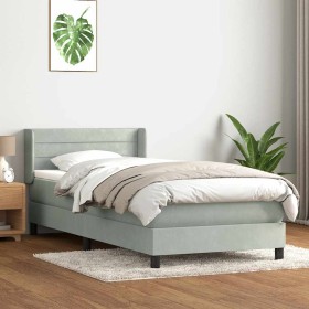 Cama box spring con colchón terciopelo gris claro 90x220