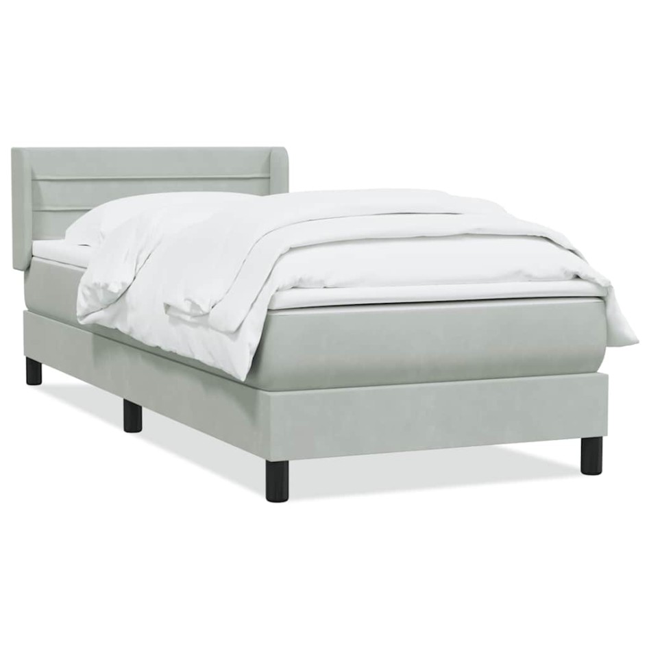 Cama box spring con colchón terciopelo gris claro 90x220