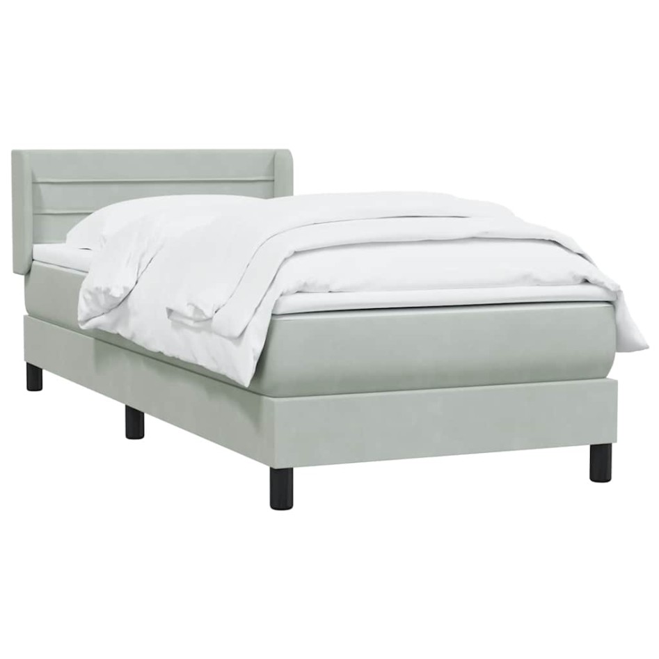 Cama box spring con colchón terciopelo gris claro 90x220