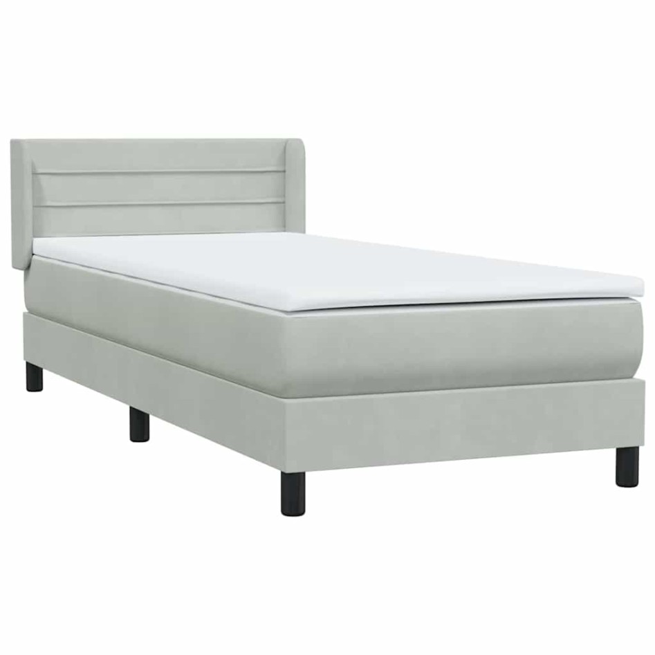 Cama box spring con colchón terciopelo gris claro 90x220
